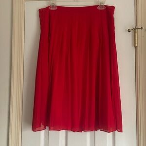 Ann Taylor Red Pleated Midi Skirt
